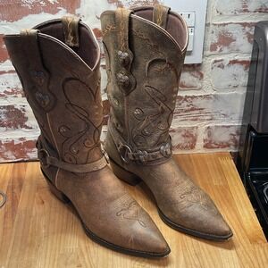 Durango Womens Heart Concho Western Cowboy Boots Brown Size 8.5M